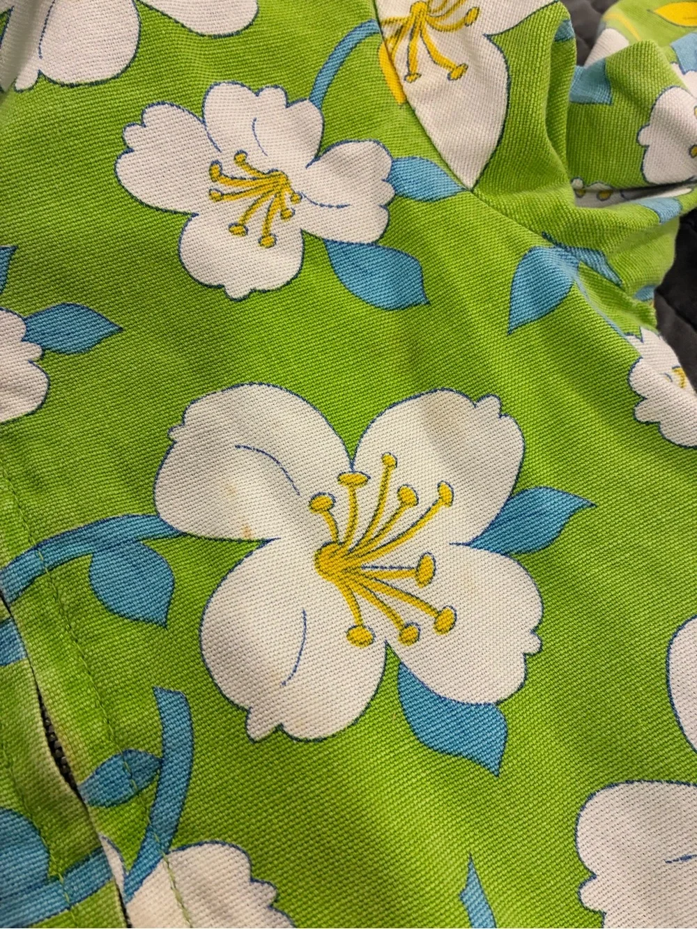 Sears Vintage Girls Green Floral Hooded Jacket - White & Blue Size 4